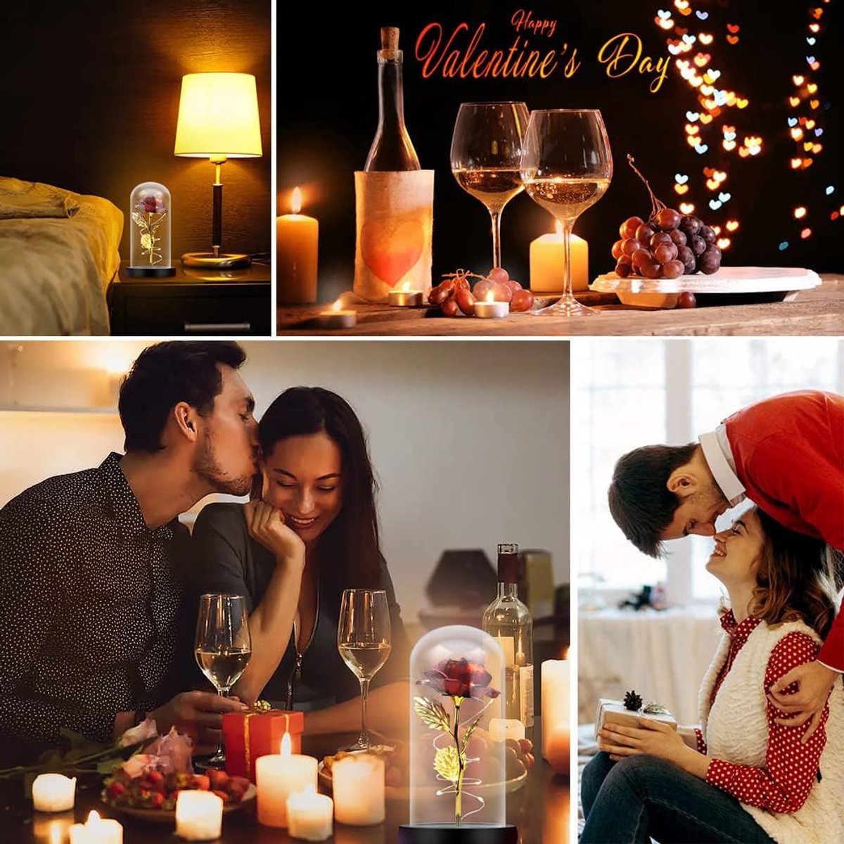 Red Eternal Rose in Glass Dome - LED Light Beauty & Beast Valentine's Gift