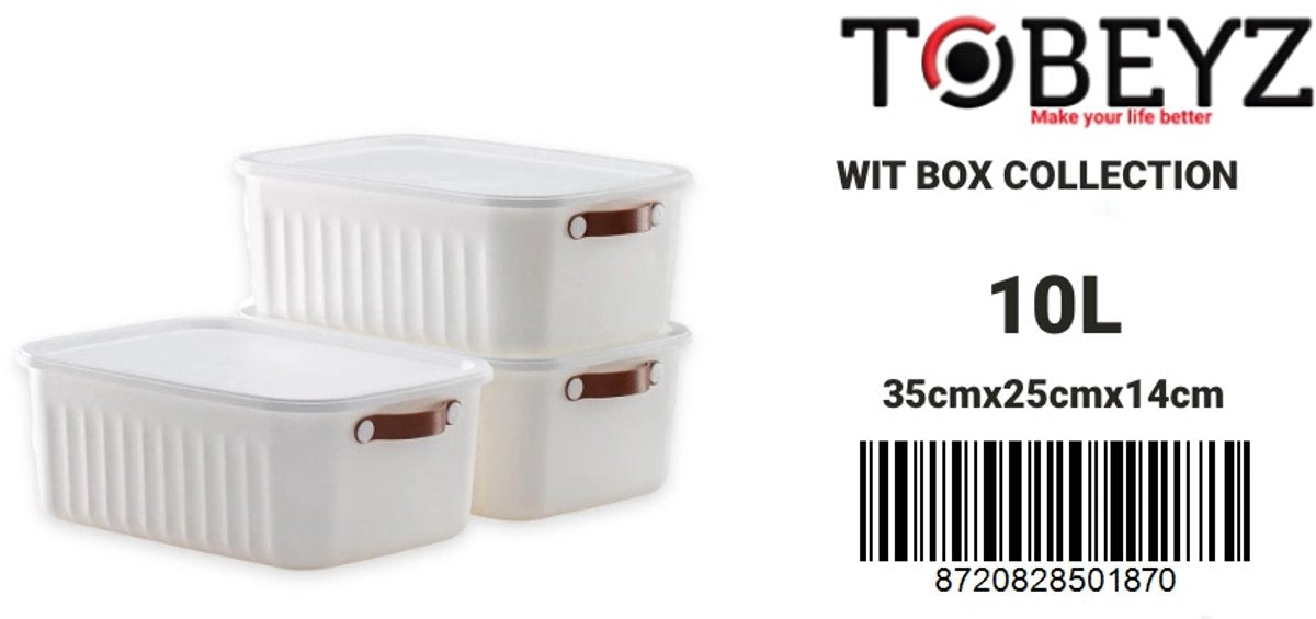 Tobeyz 3-Pack 10L Multi-Purpose Organizer Boxes with Lids - White Decorative Storage Containers