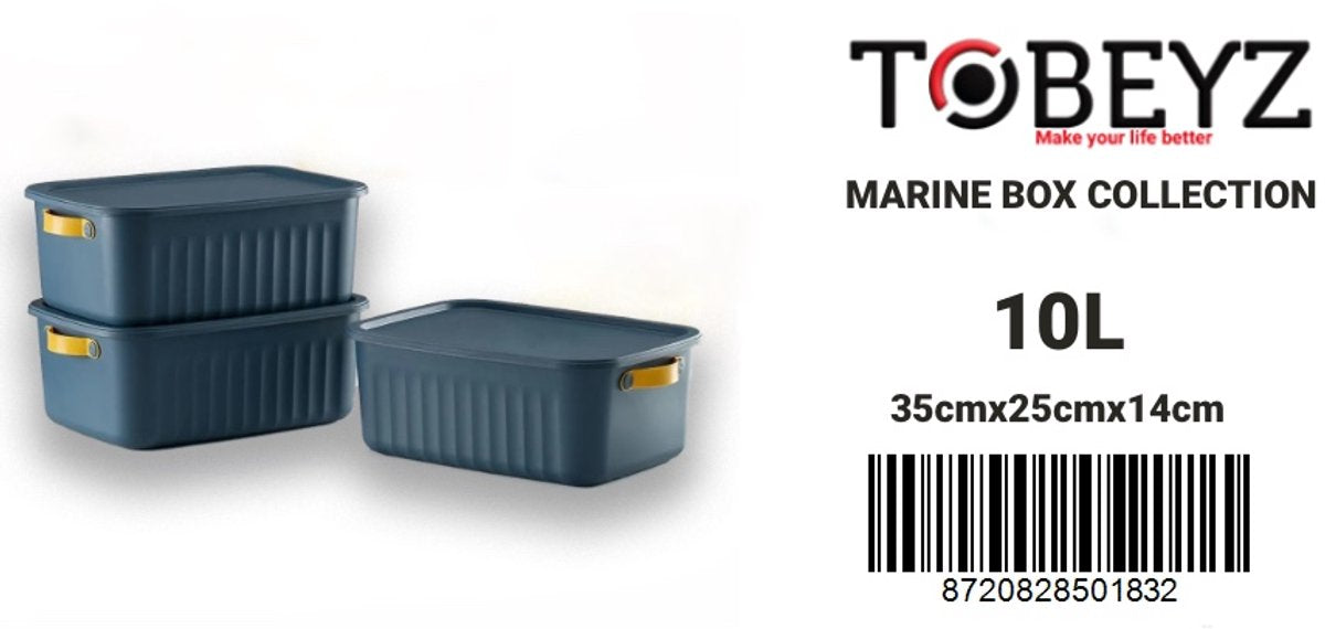 Tobeyz 3-Pack 10L Multi-Purpose Organizer Boxes with Lids - Navy Decorative Storage Containers