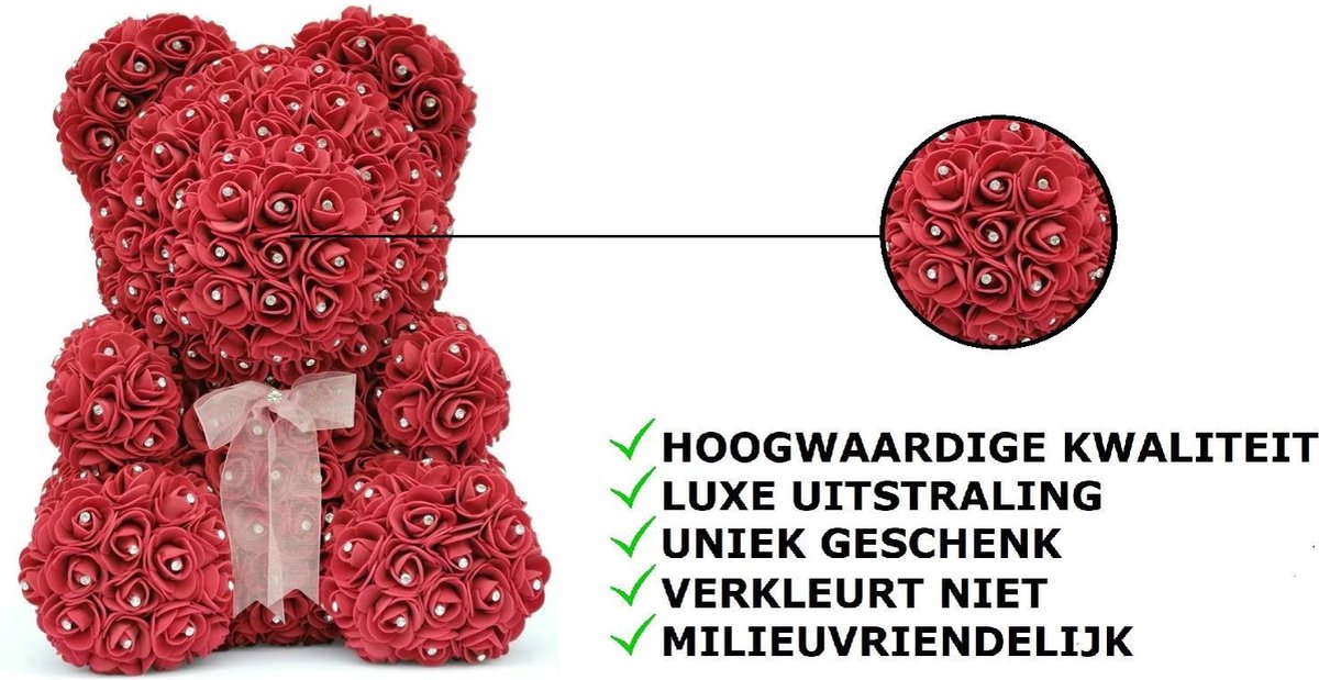 XL 40cm Luxury Rose Bear with Diamonds - Wine Red Valentine's Gift