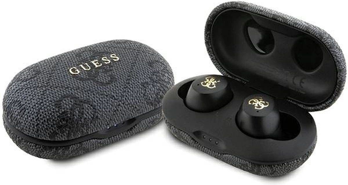 Guess True Wireless 4G Metal Bluetooth In-Ear Earbuds - Premium Designer Audio with Charging Case, Touch Controls & Long Battery Life in Sleek Black