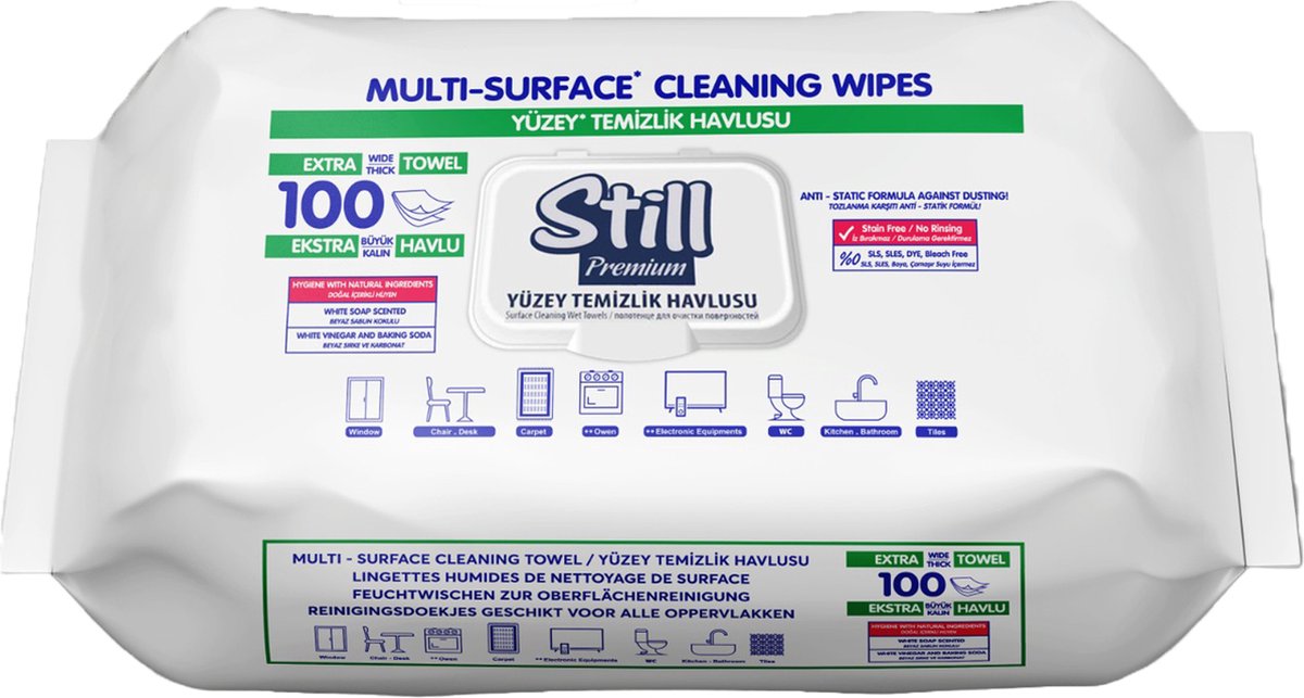 Still Premium Easy Clean Wipes 6-Pack - 600 Extra Large Multi-Purpose Cleaning Wipes with Fresh White Soap Scent for Efficient Streak-Free Cleaning