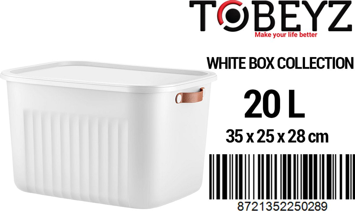 Tobeyz 20L BPA-Free Stackable Storage Bins with Lids - White 3-Pack