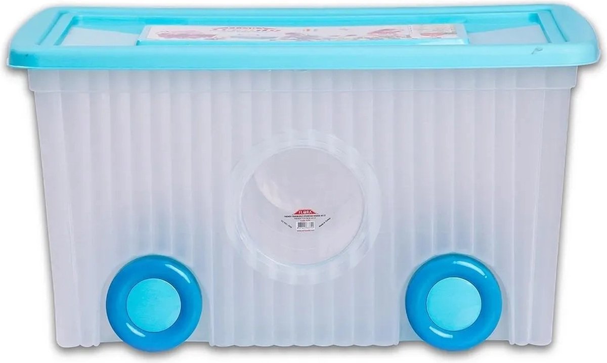 TOBEYZ Trendy Flora Storage Box Series - Toy Storage on Wheels 60 Liter Blue
