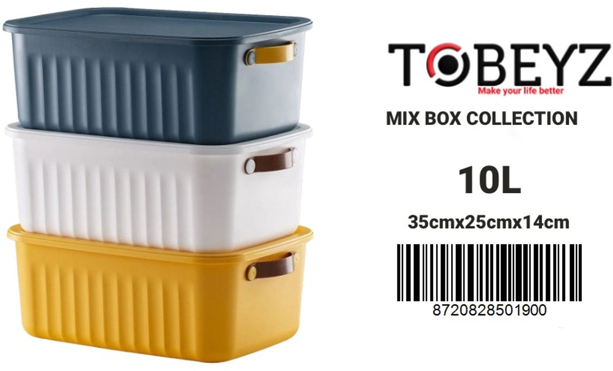 Tobeyz 10L Storage Box with Lid - BPA-Free Plastic Organizer Container - Stackable & Nestable Design - Perfect for Bathroom, Kitchen & Toy Storage - Available in Yellow, Navy & White