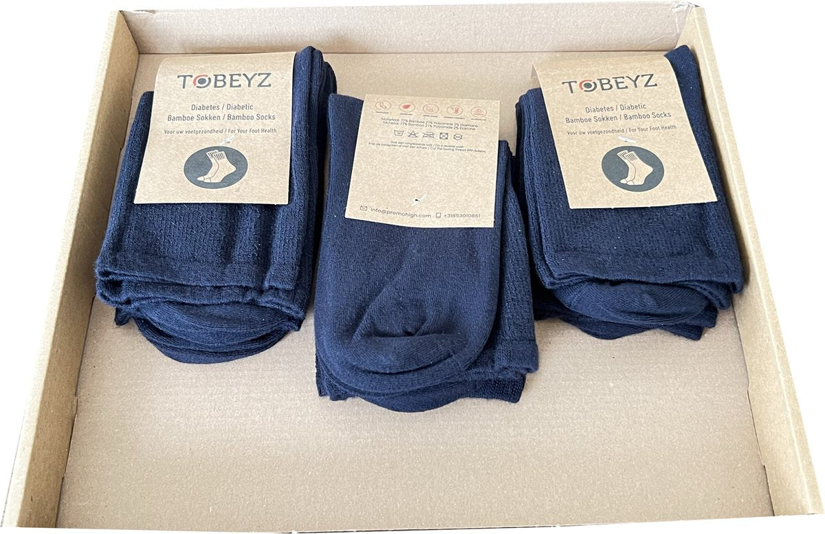 Premium Tobeyz Bamboo Socks 6-Pack - 77% Bamboo Fiber Navy Marine Unisex Socks Size 40-46