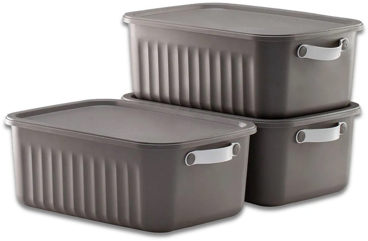 Tobeyz 3-Pack 10L Multi-Purpose Organizer Boxes with Lids - Grey Decorative Storage Containers