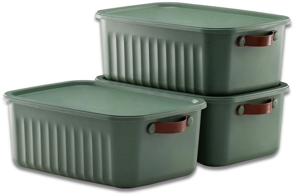 Tobeyz 3-Pack 10L Multi-Purpose Organizer Boxes with Lids - Green Decorative Storage Containers