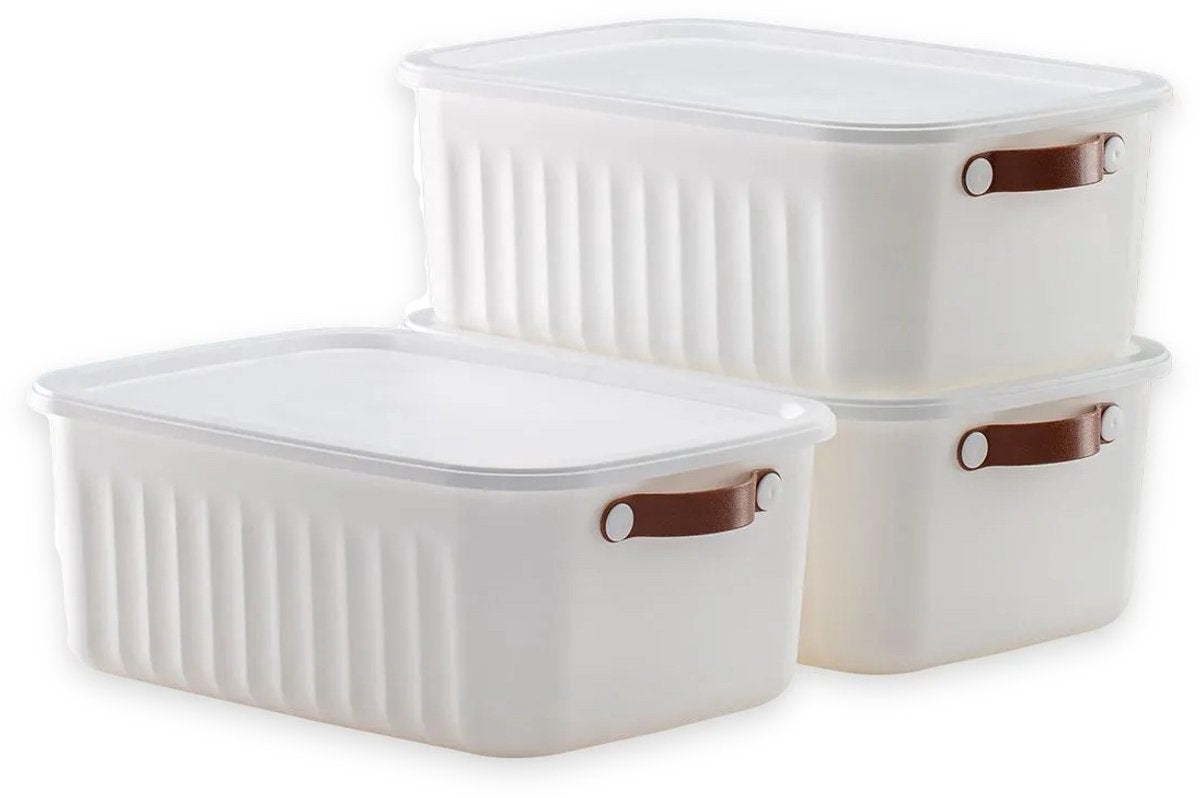 Tobeyz 3-Pack 10L Multi-Purpose Organizer Boxes with Lids - White Decorative Storage Containers