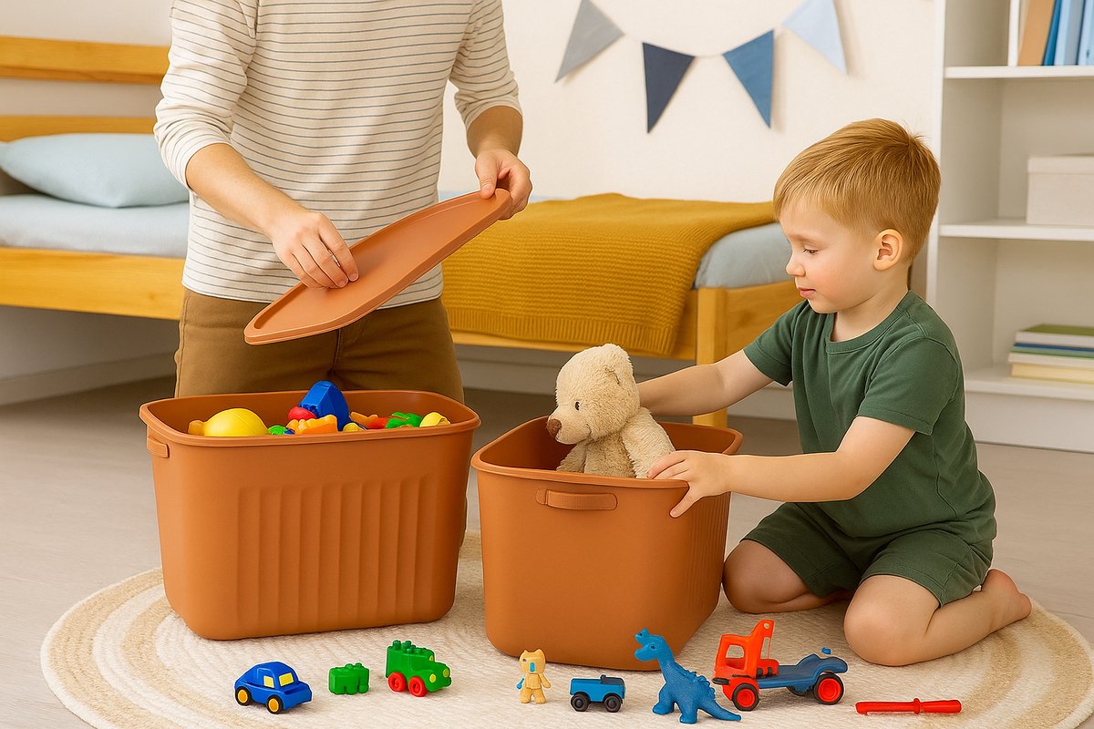 Tobeyz 20L BPA-Free Stackable Storage Bins with Lids - Brick Red 3-Pack