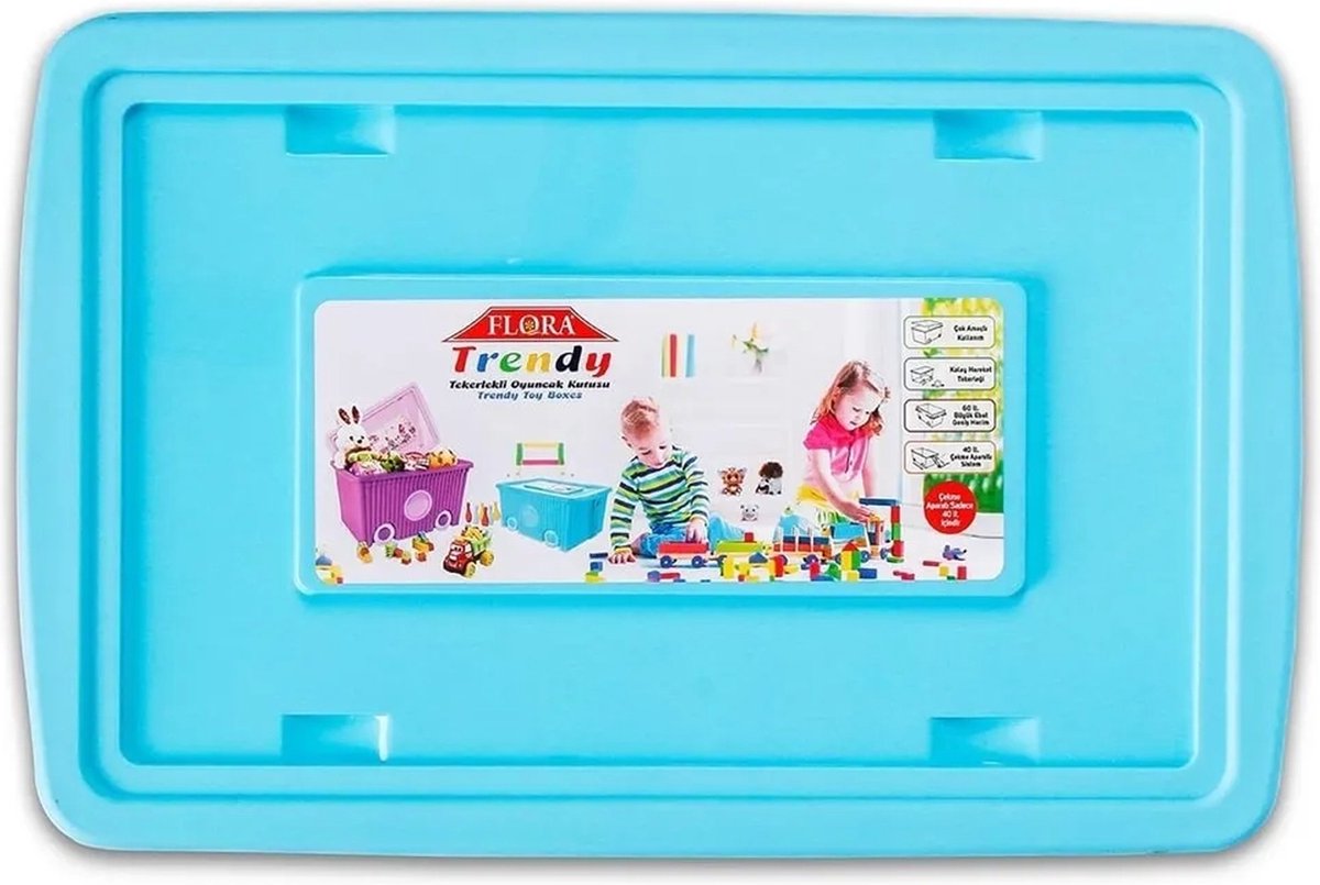 TOBEYZ Trendy Flora Storage Box Series - Toy Storage on Wheels 60 Liter Blue
