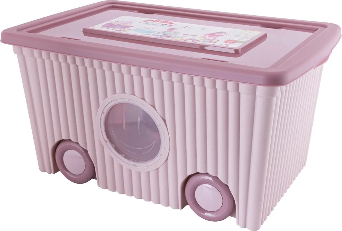 Tobeyz Trendy Flora Storage Box Series - 40L Wheeled Toy Organizer in Powder Pink - Perfect Children's Storage Solution with Mobile Convenience