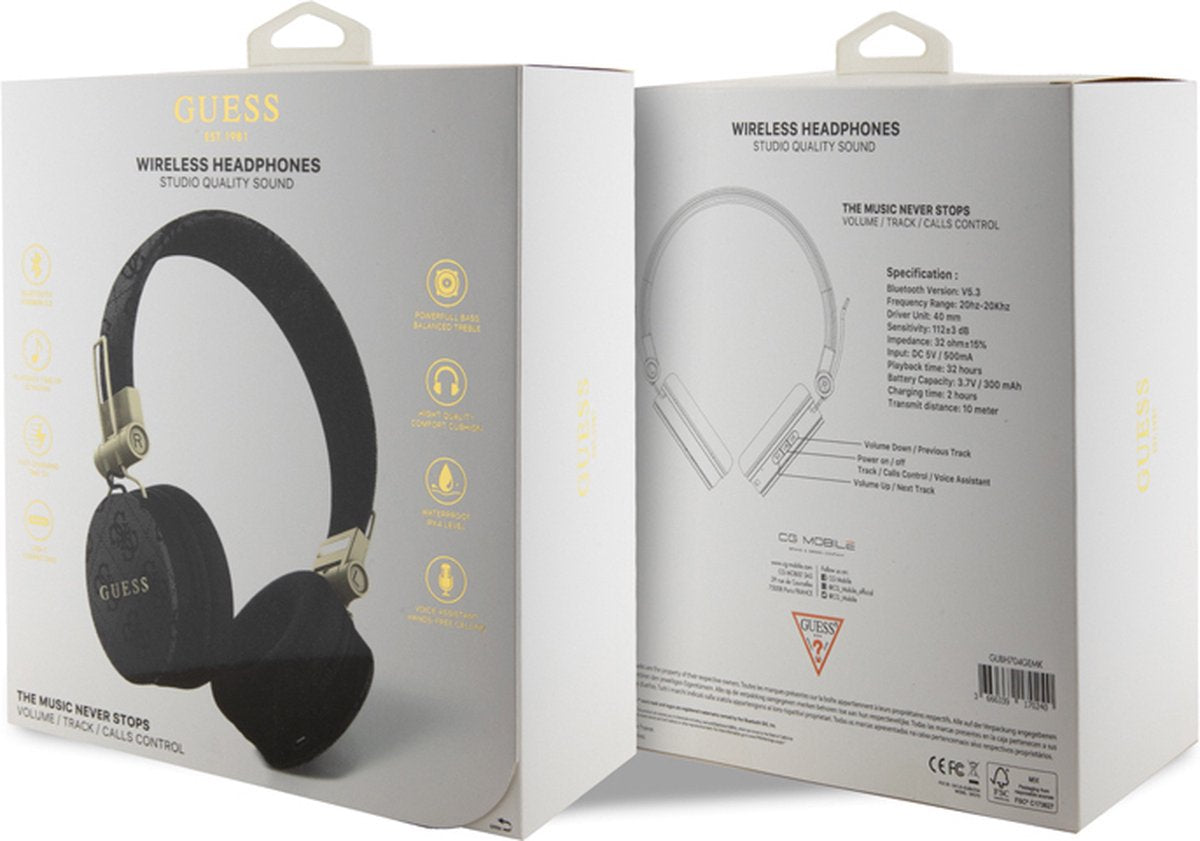 Guess 4G Metal Logo Bluetooth Stereo On-Ear Headphones - Premium Wireless Audio with Luxury Design