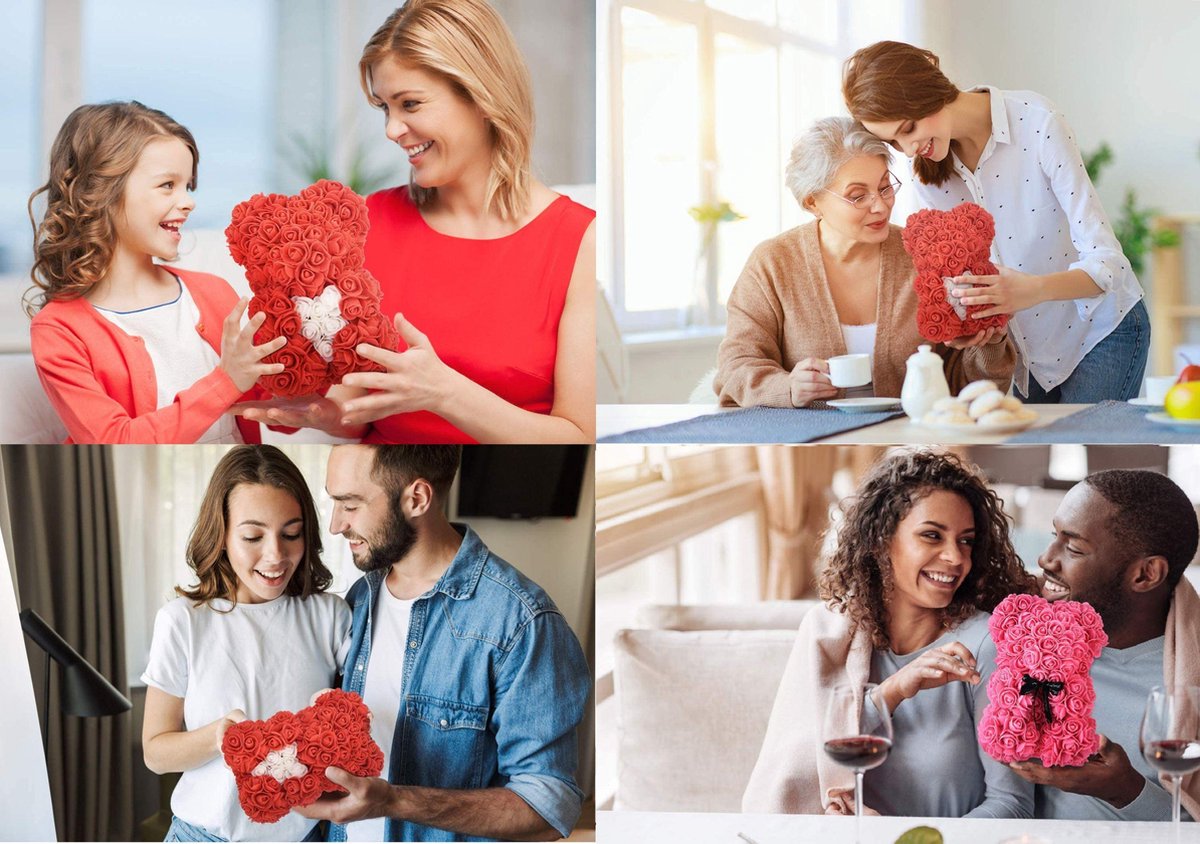 XL 40cm Luxury Rose Bear with Diamonds - White Valentine's Gift