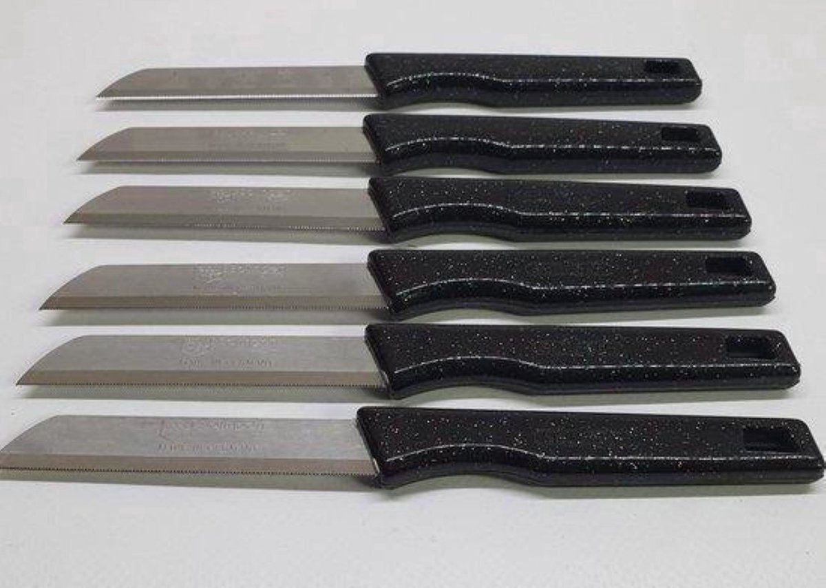 Premium Solingen 6-Piece Black Glitter Serrated Tomato Knife Set - 18.5cm Stainless Steel with Blade Covers