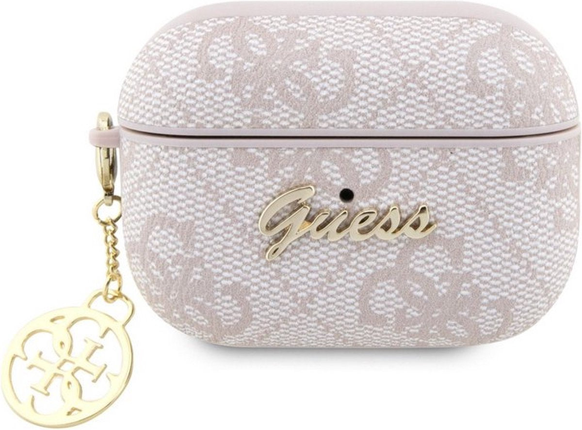 Guess 4G PU Leather Case for Apple AirPods Pro 2 - Pink Designer Protection with Signature 4G Pattern & Metal Logo Charm