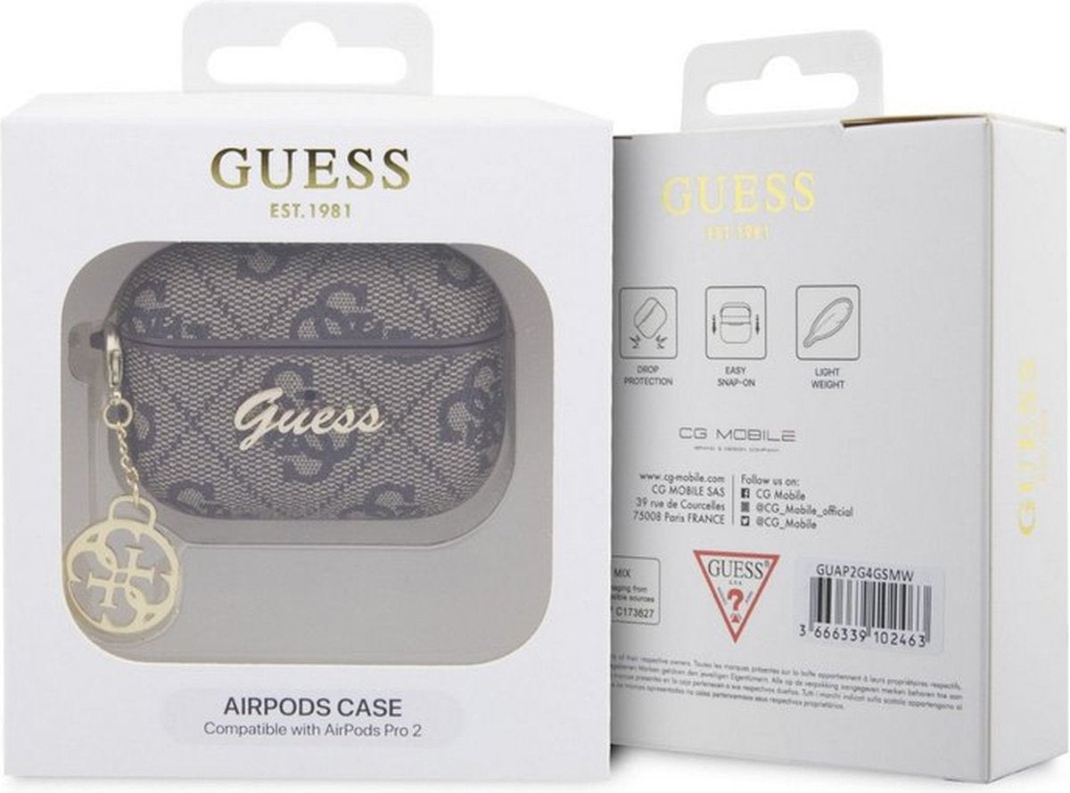 Guess 4G PU Leather Case for Apple AirPods Pro 2 - Premium Designer Protection with Iconic 4G Pattern, Brown Luxury Finish