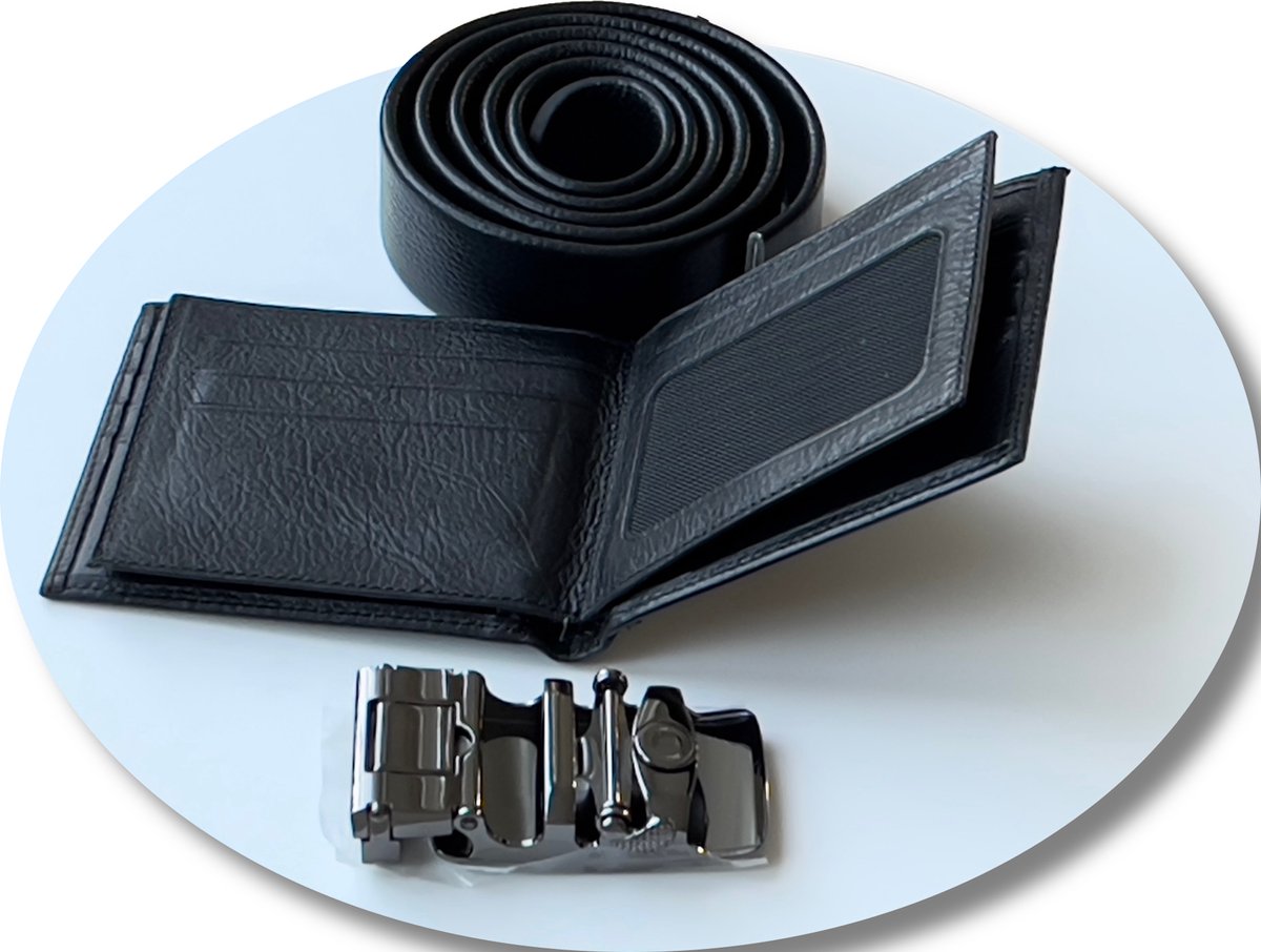 Premium Men's Leather Gift Set - Black Genuine Leather Wallet & Belt in Elegant Dark Brown Gift Box - Perfect Gift for Father's Day, Birthdays & Special Occasions