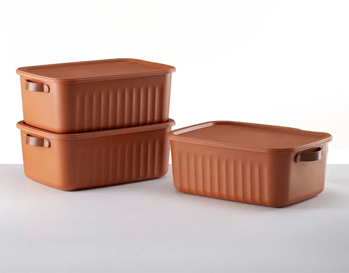 Tobeyz 3-Pack 10L Multi-Purpose Organizer Boxes with Lids - Brick Red Decorative Storage Containers