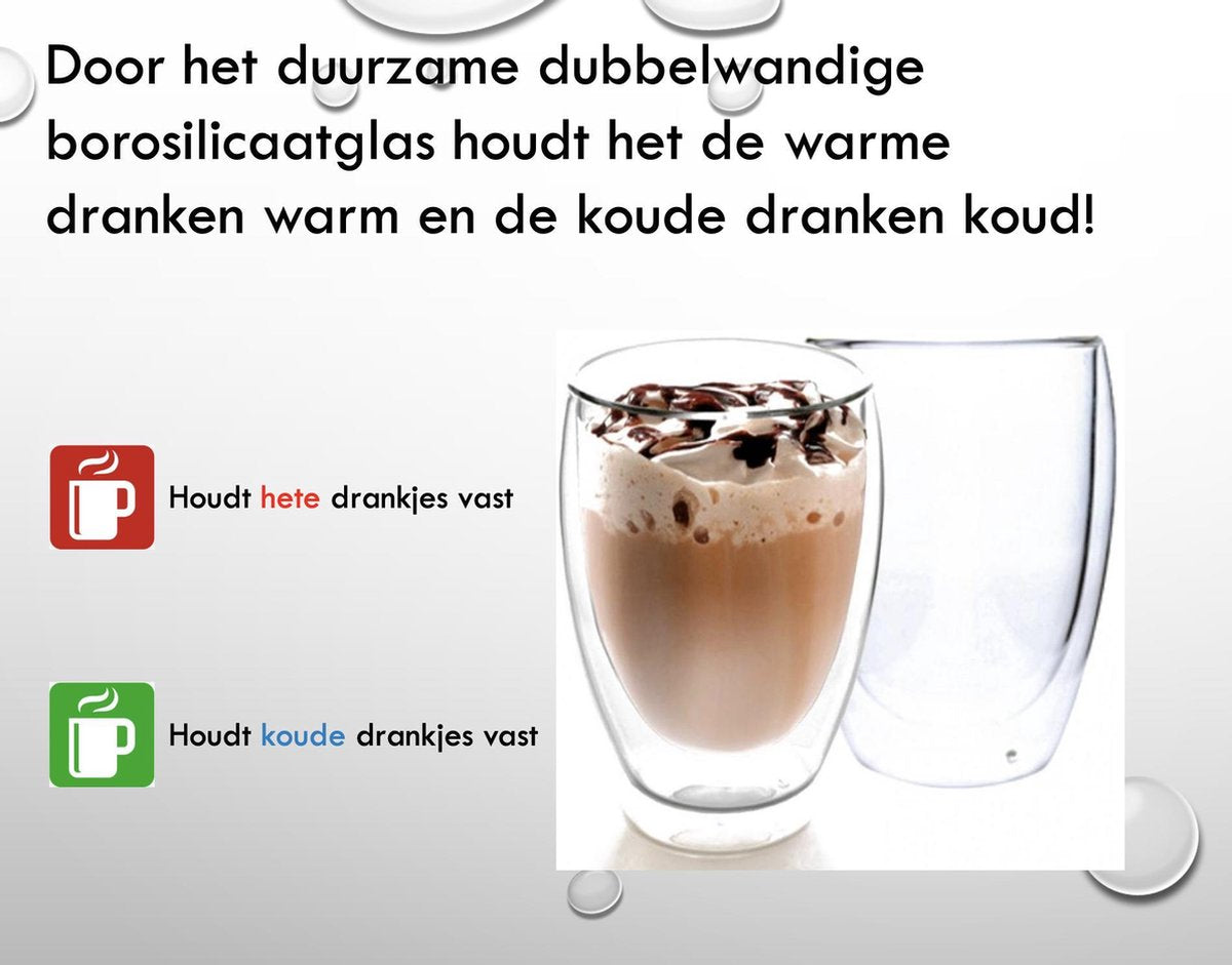 Premium Double-Walled Glass Set of 6 - 350ml Thermal Insulated Coffee & Tea Glasses with Heat-Resistant Borosilicate Construction for Complete Hot & Cold Beverage Solutions