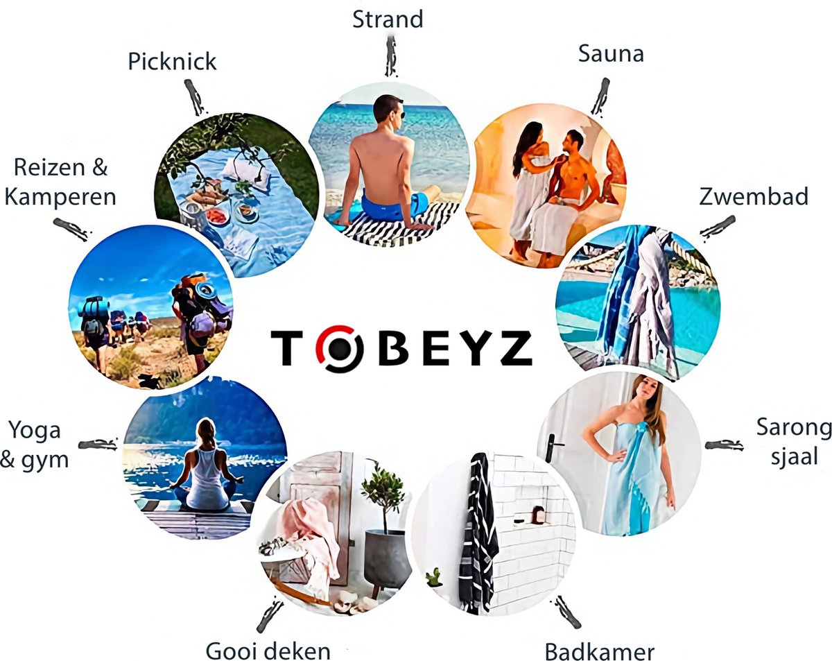 3 Pieces TOBEYZ Black Towels - 100% Cotton 50x100cm Premium Hamam Spa Sauna Collection