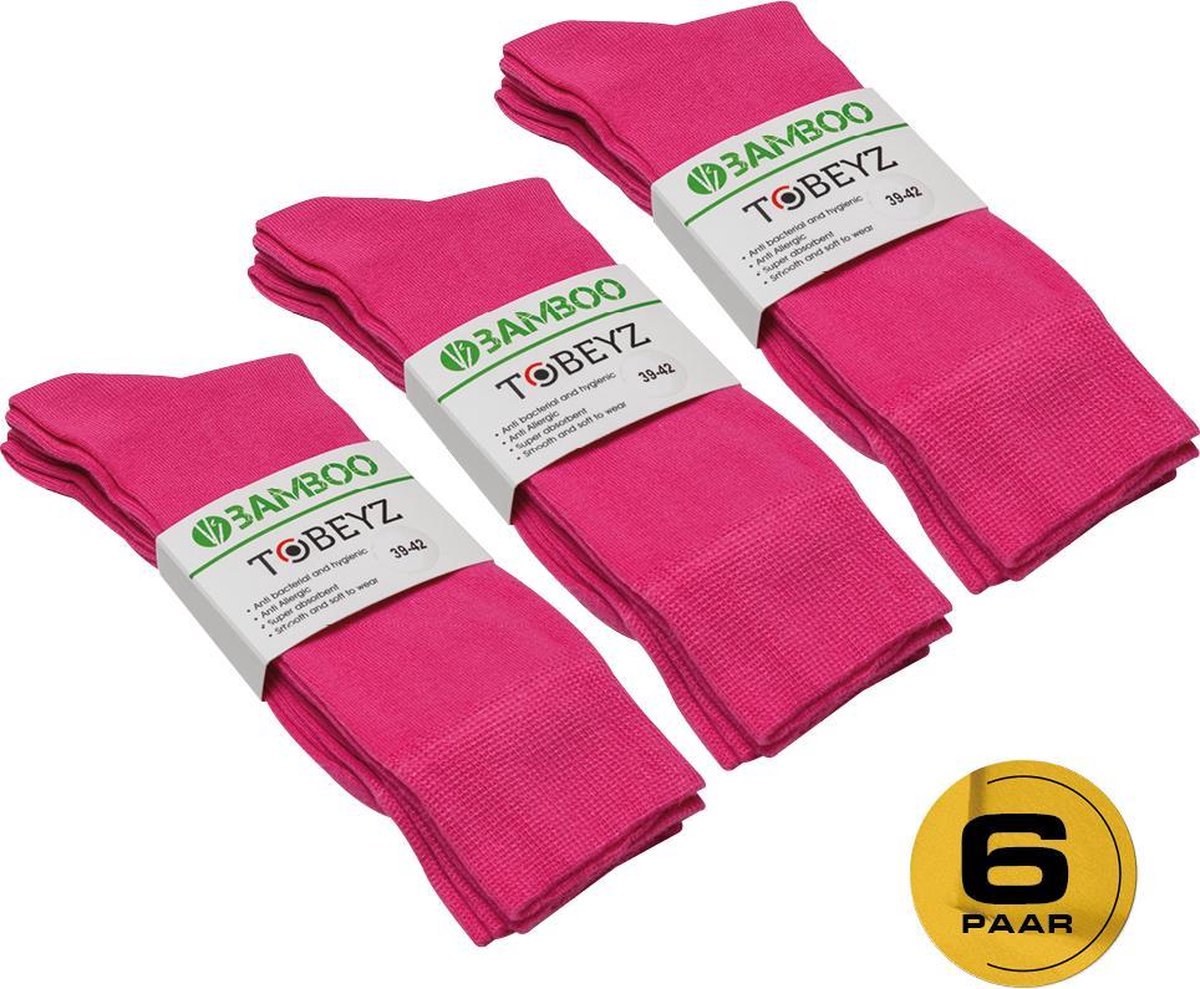 Tobeyz Premium Bamboo Socks 6 Pairs Pink Color Bamboo 80% Size 39-42 Ladies and Gentlemen Seamless Comfort