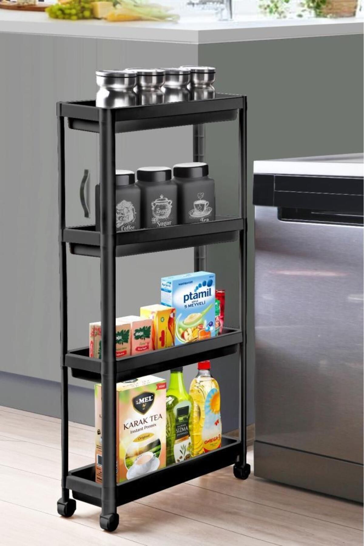 Tobeyz Black 4-Tier Rolling Storage Cart - Kitchen Bathroom Office Organizer