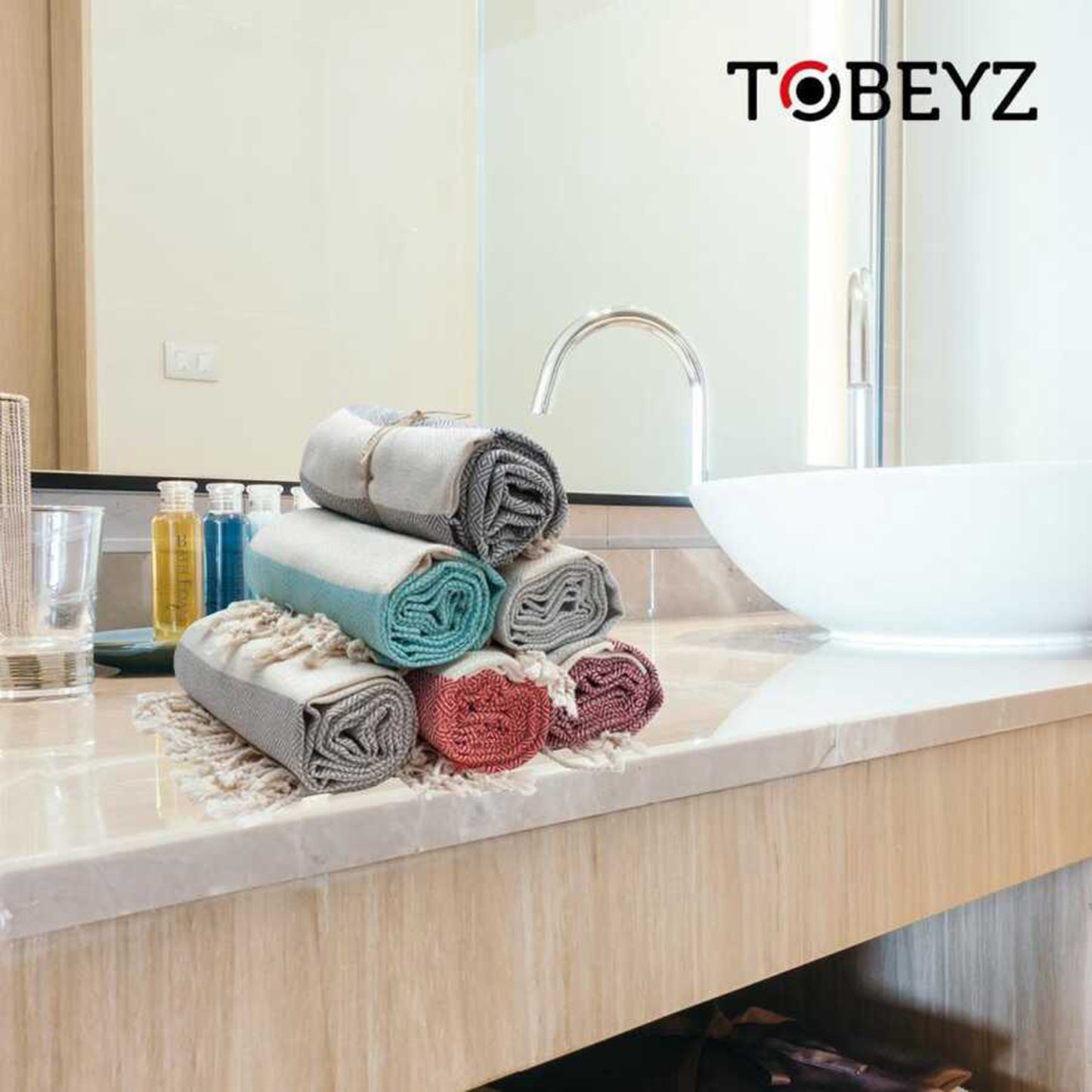 3x Tobeyz Towel Set Brown 100% Cotton 50x100cm - Spa Sauna Towels