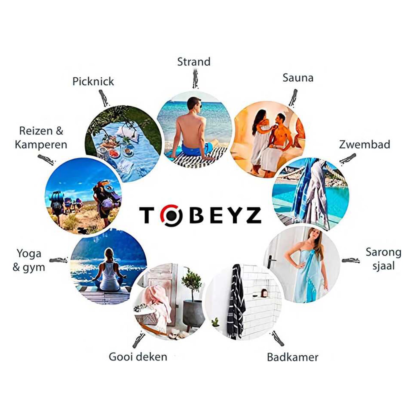 3x Tobeyz Towel Set Brown 100% Cotton 50x100cm - Spa Sauna Towels