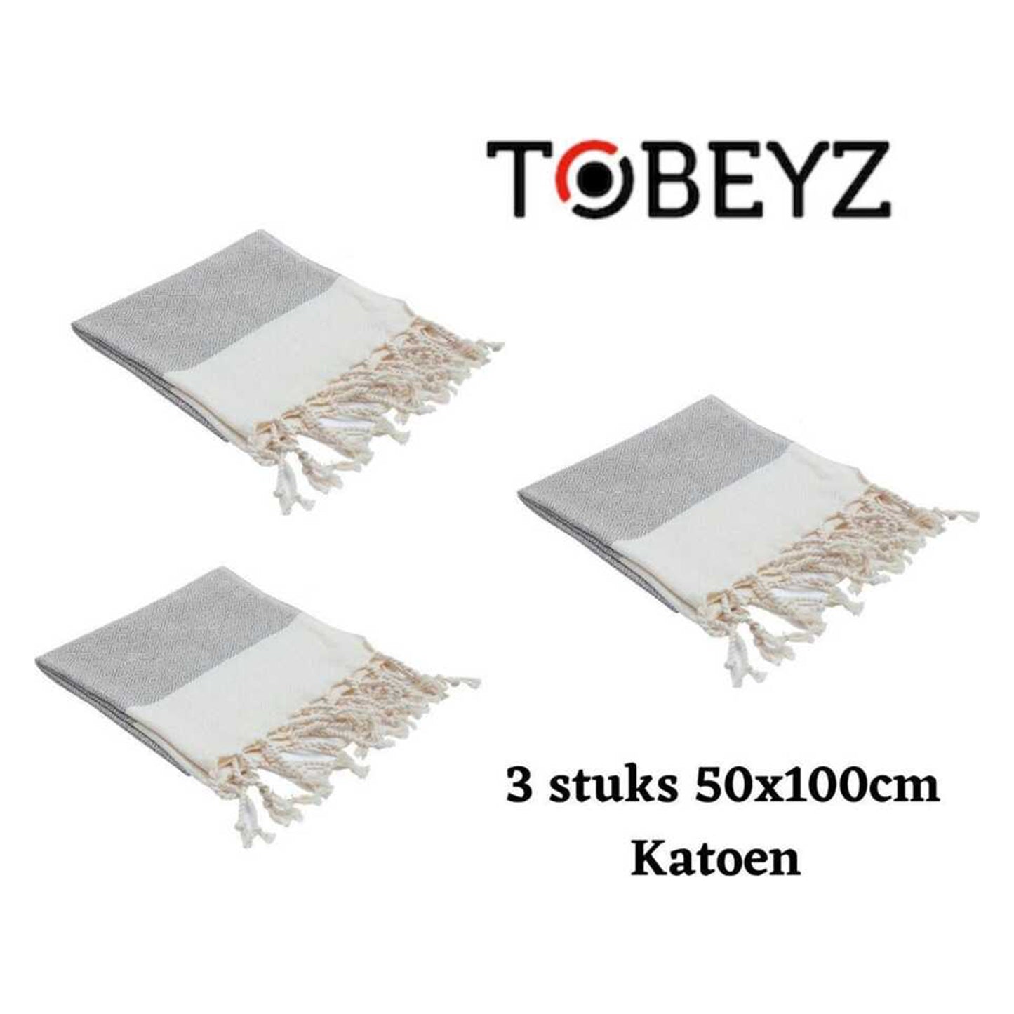 3x Tobeyz Towel Set Brown 100% Cotton 50x100cm - Spa Sauna Towels