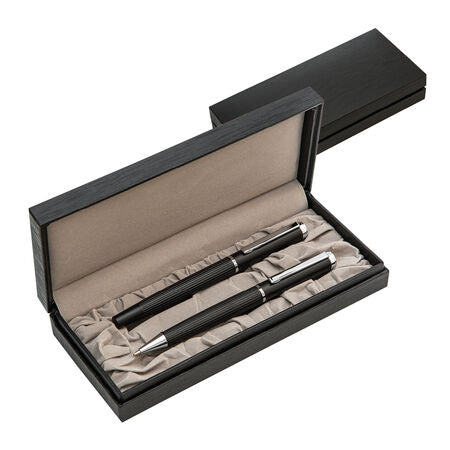 Pennenset - Schrijfwarenset - Balpen - Rollerpen - Pennen lasergraveren - Met pennenetui - Cadeau pennenset - Marineblauwe inkt -40589