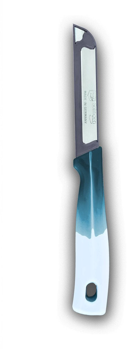 Solingen Premium Serrated Knife Set 6-Pack - Professional German Vegetable & Tomato Knives with Protective Blade Covers and Ergonomic Blue Handles for Precise Cutting Performance