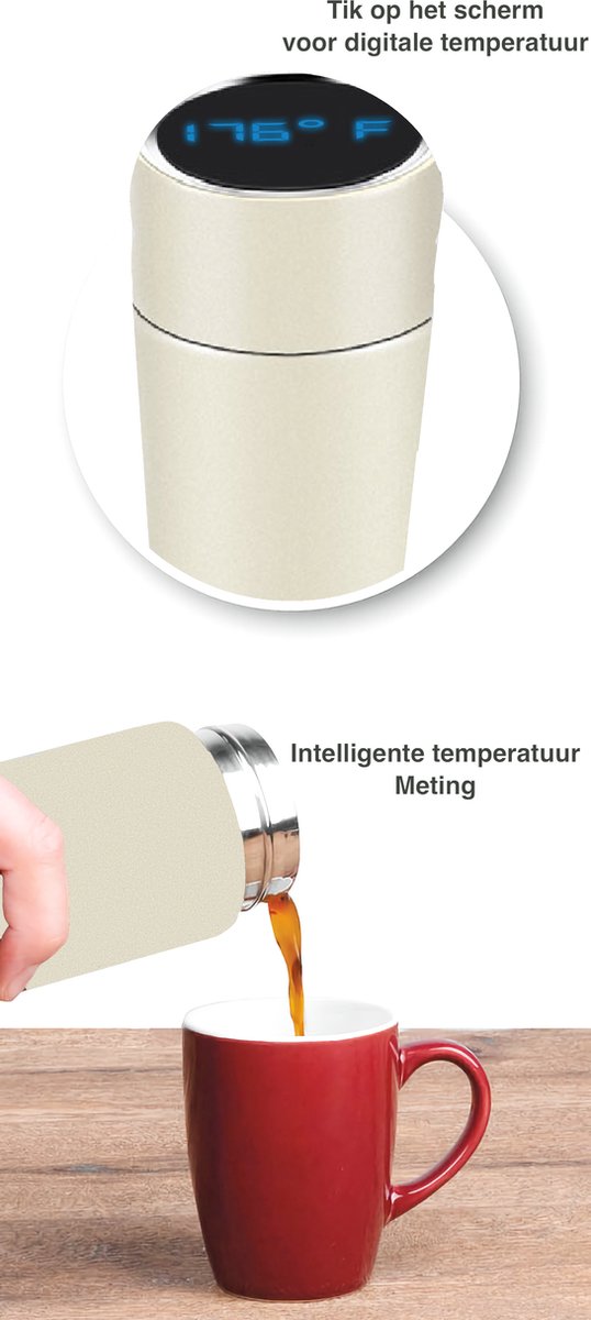 ELECTROX Digital Thermos Bottle with Temperature LCD Display Smart Warm Cold up to 12 Hours 480ml Cream Gift