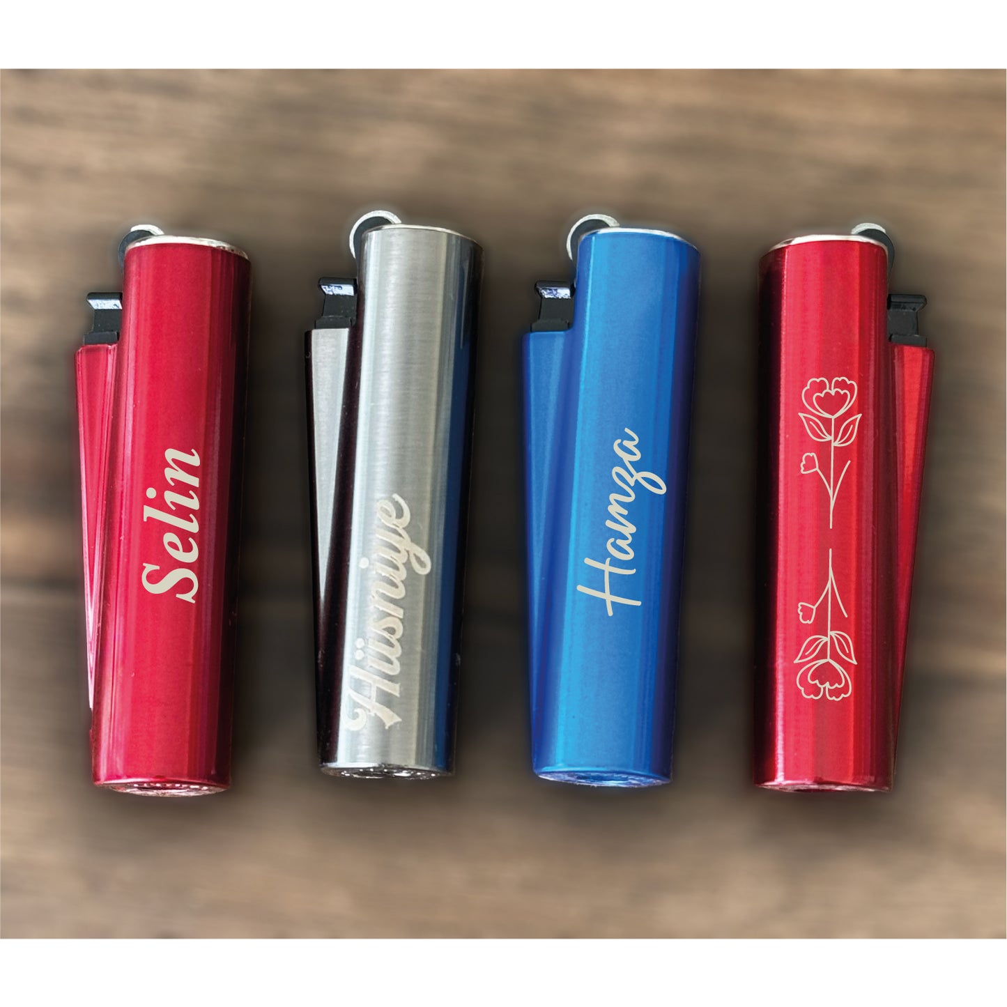Custom Engraved Metal Flint Lighter - Color Options Blue Red Gray