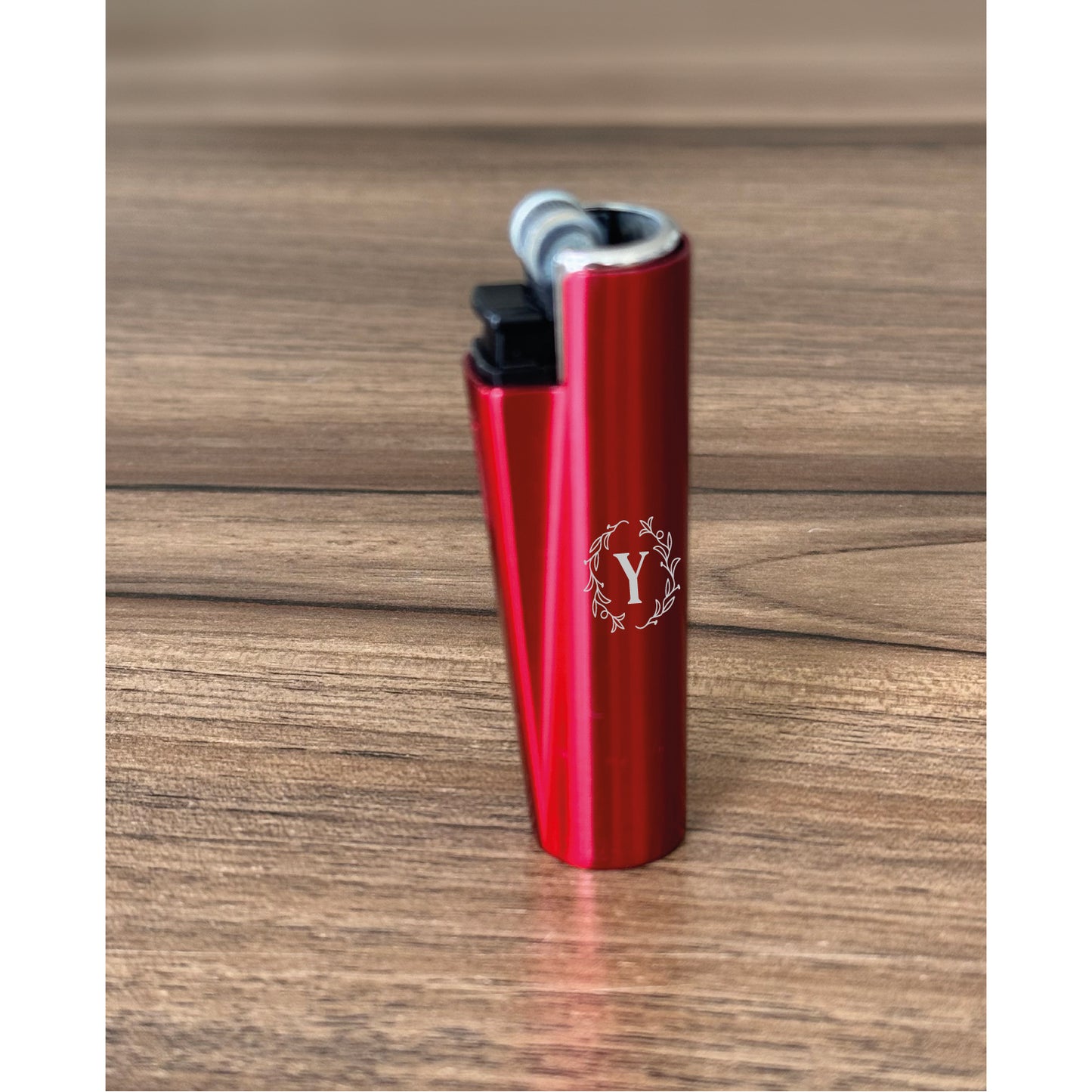 Custom Engraved Metal Flint Lighter - Color Options Blue Red Gray