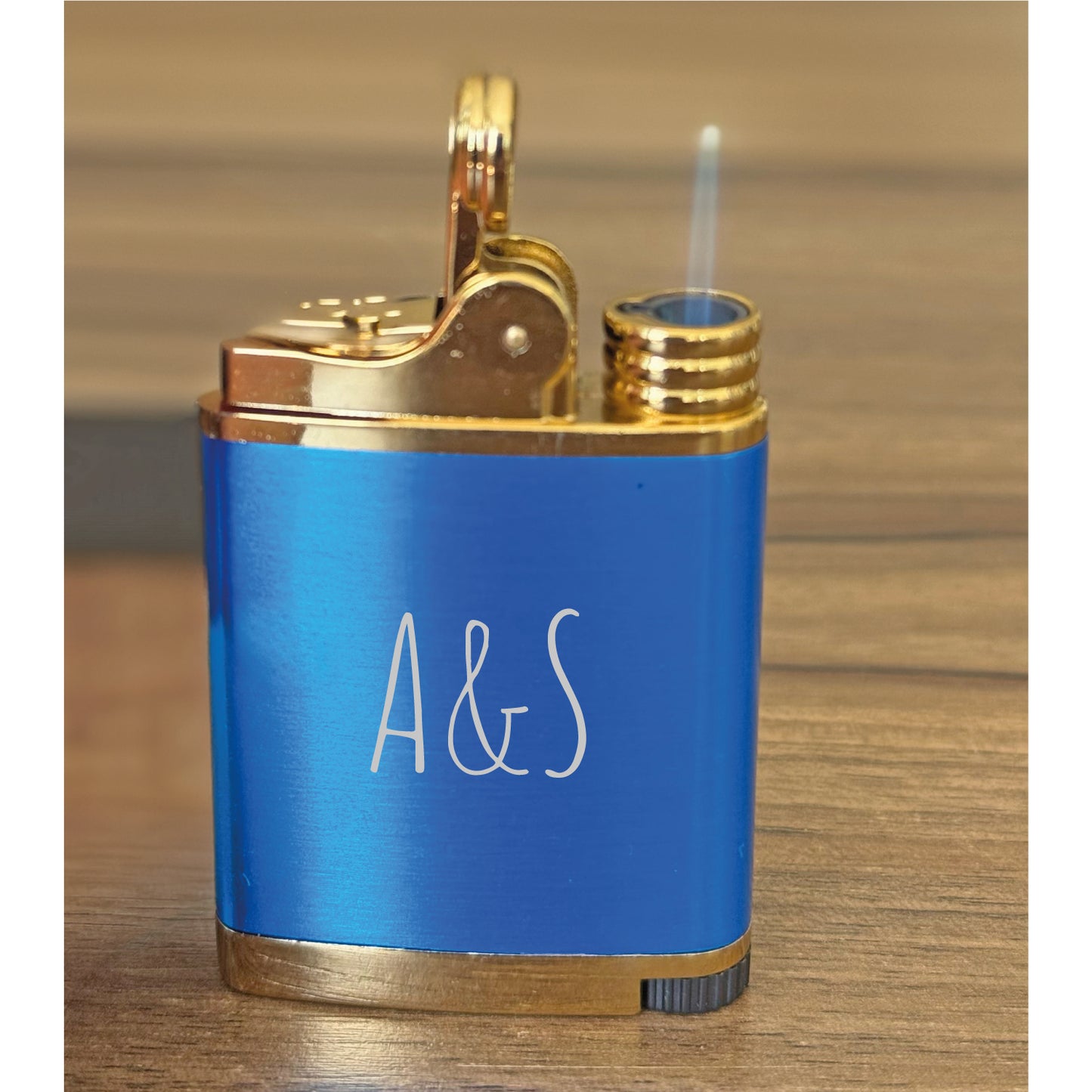 Custom Engraved Butane Lighter - Blue Metal Design 55220