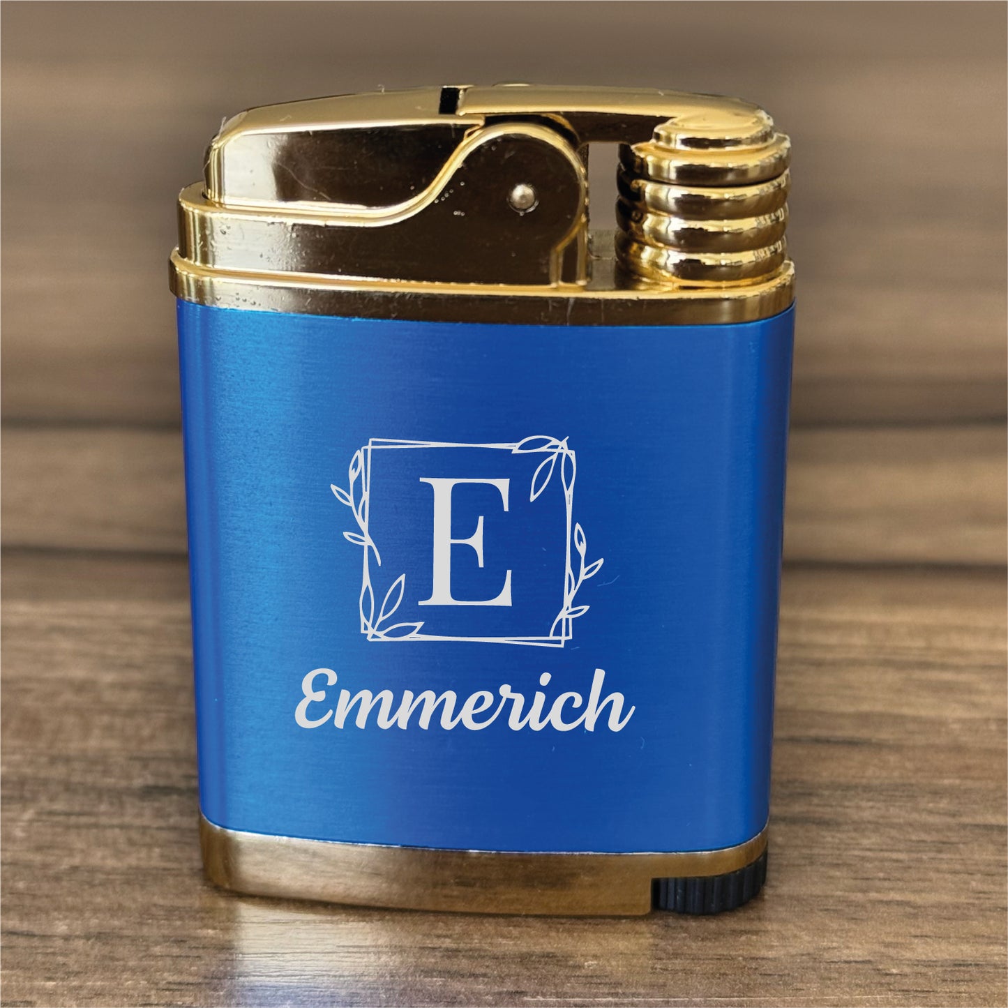 Custom Engraved Butane Lighter - Blue Metal Design 55220