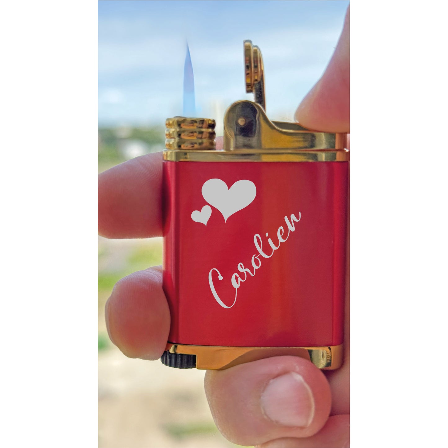 Custom Engraved Butane Lighter - Red Metal Design 55260