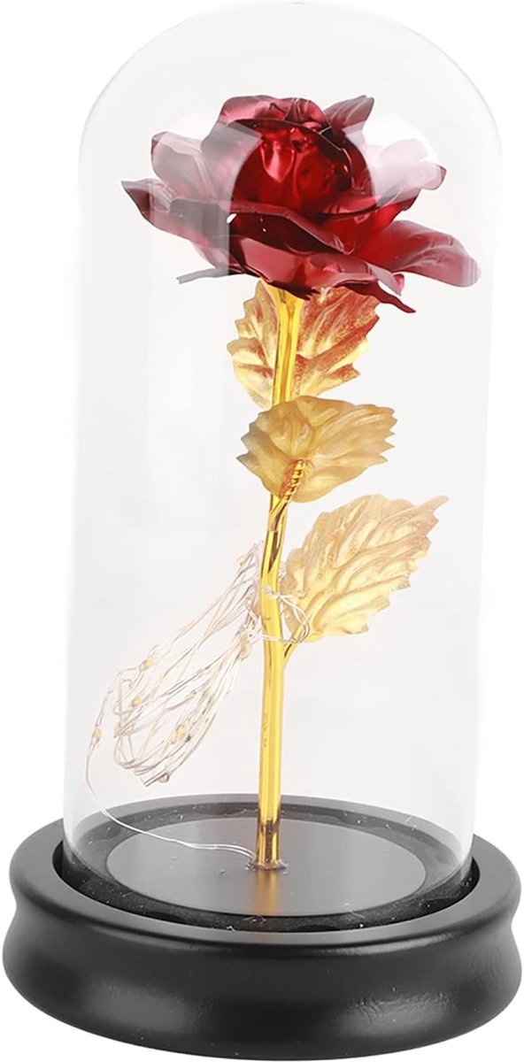 Red Eternal Rose in Glass Dome - LED Light Beauty & Beast Valentine's Gift