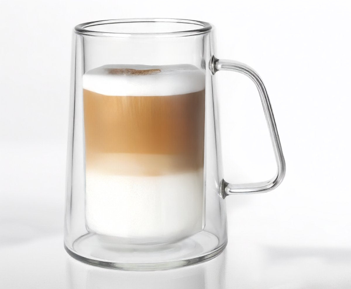 Schafer Latte Macchiato Glasses 300ml - Double Wall Glass with Handle - Transparent Set of 4 - Insulated Coffee Glasse