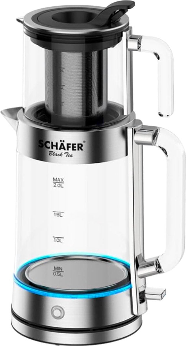 Schafer Complete Tea Set - Premium Glass Tea Maker with Powerful Electric Kettle, Elegant Glass Teapot, 2.0L/0.8L Dual Capacity for Perfect Tea Experience