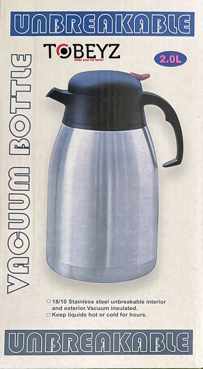 Tobeyz 2.0L Double Wall Stainless Steel Thermos - Large Insulated Flask