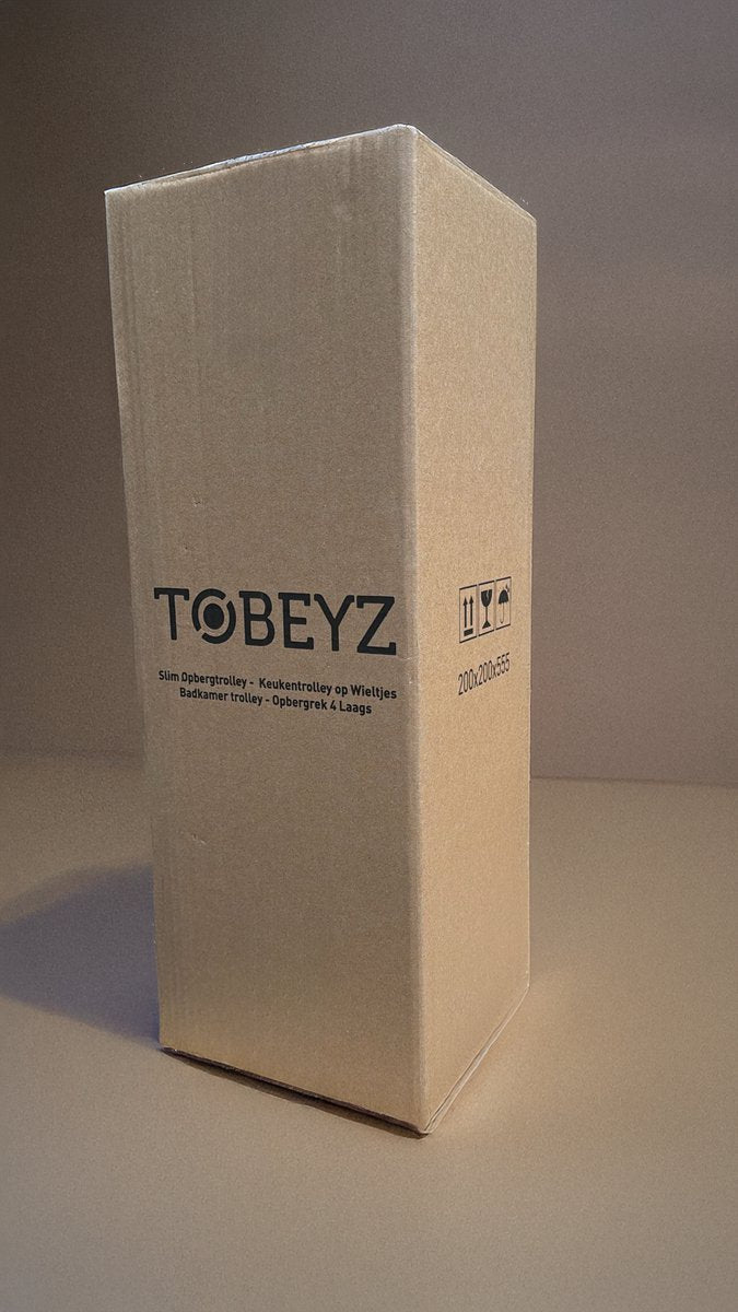 TOBEYZ Premium Slim Storage Trolley Black - 4-Tier Mobile Kitchen Bathroom Organizer Cart with Wheels