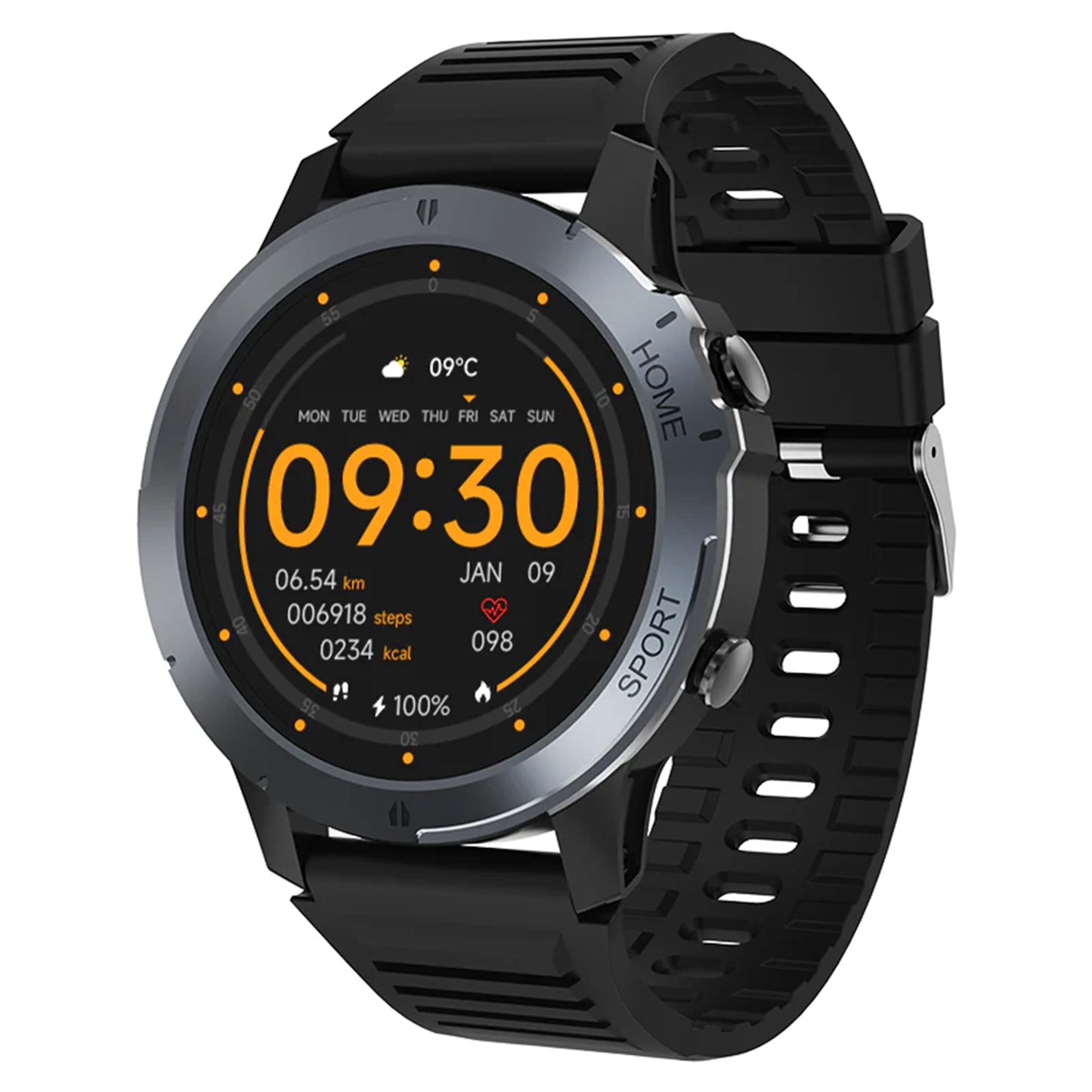 Electrox Smartwatch with Sports Functions - Round Black Fitness Tracker T35