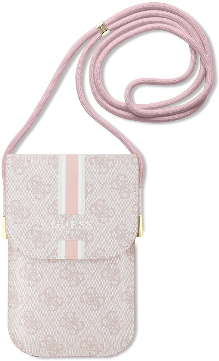Premium Guess 4G Printed Stripe Designer Bag - Luxury Pink Saffiano Leather Organizer with Iconic Logo Pattern for Fashion & Functionality