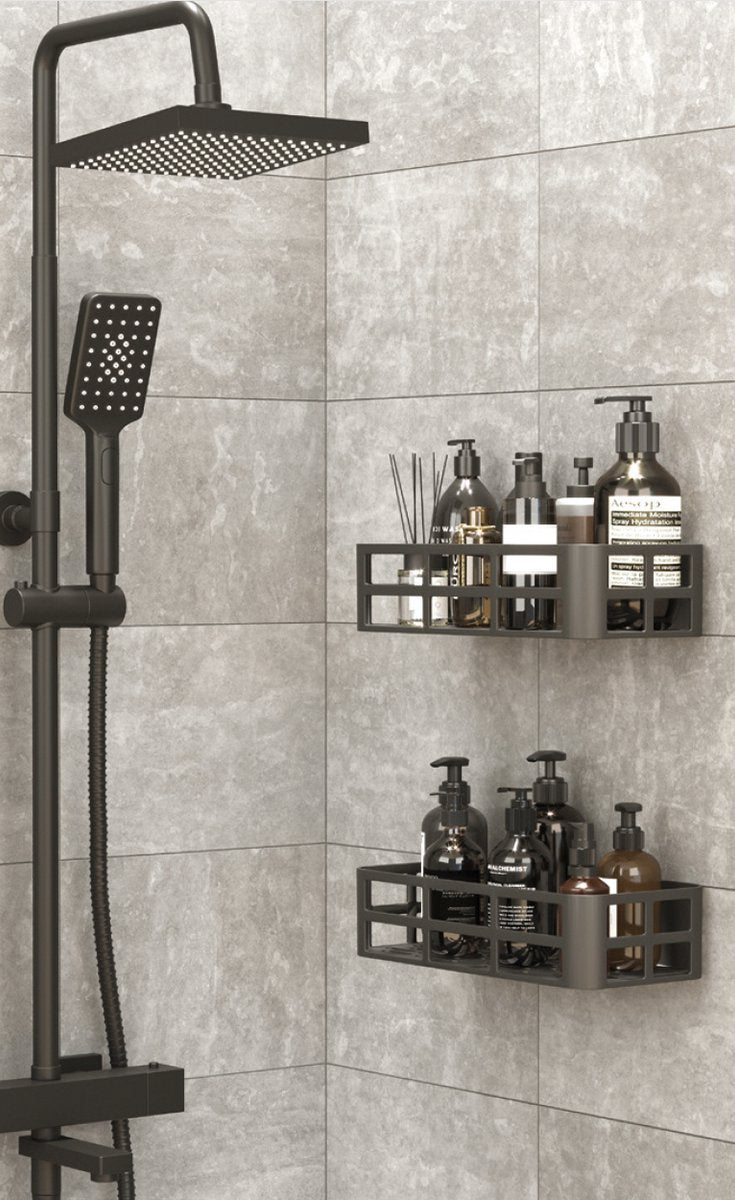 Tobeyz Shower Rack Black 2-Piece - No Drill Bathroom Wall Organizer