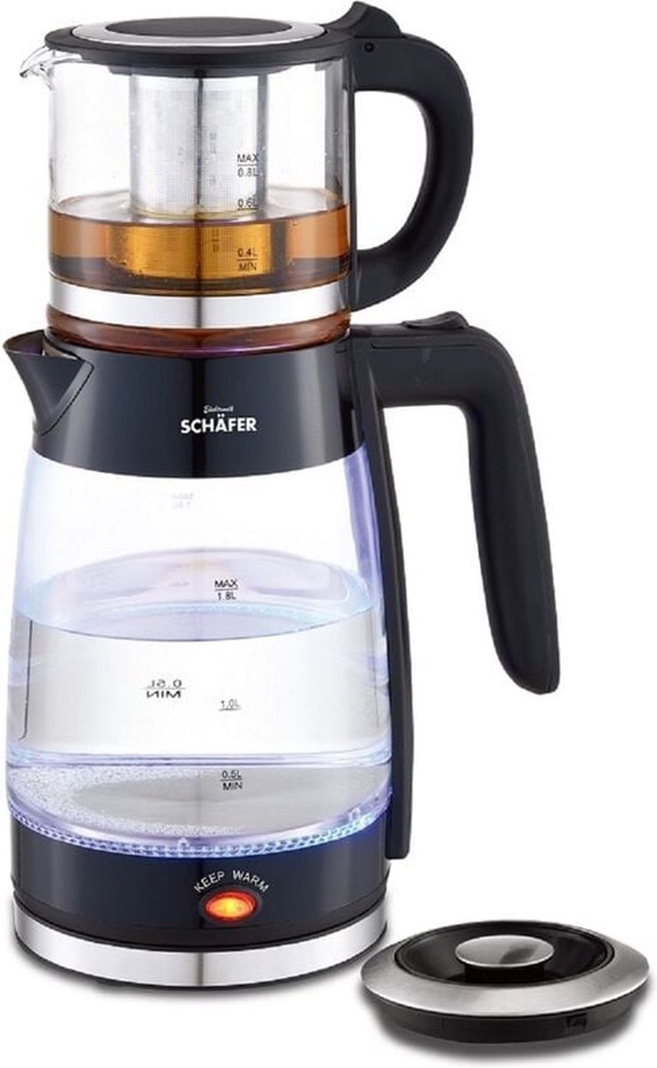 Glass Tea Maker & Kettle Set 1.8L/0.8L - Black with Keep Warm Function