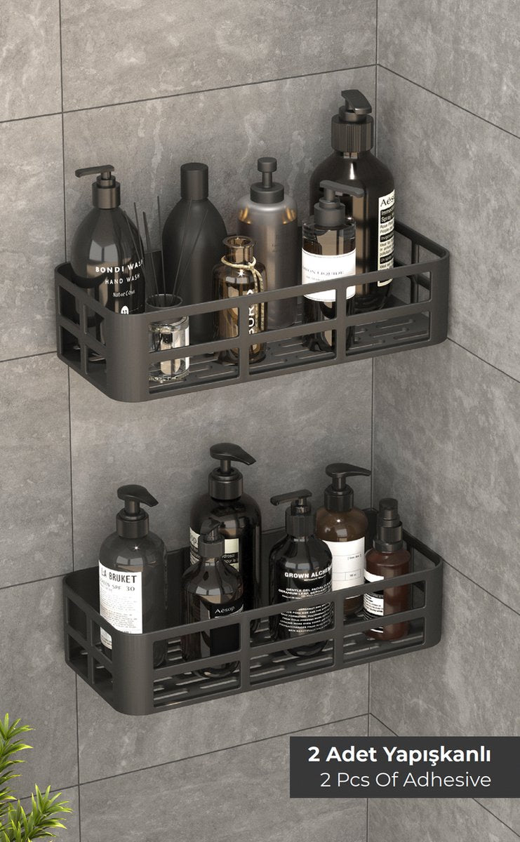 Tobeyz Shower Rack Black 2-Piece - No Drill Bathroom Wall Organizer