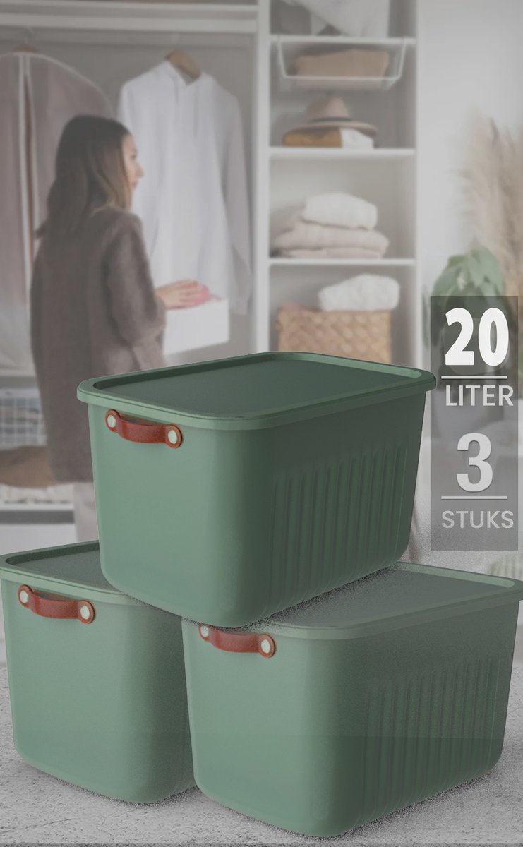 Tobeyz 20L BPA-Free Stackable Storage Bins with Lids - Green 3-Pack