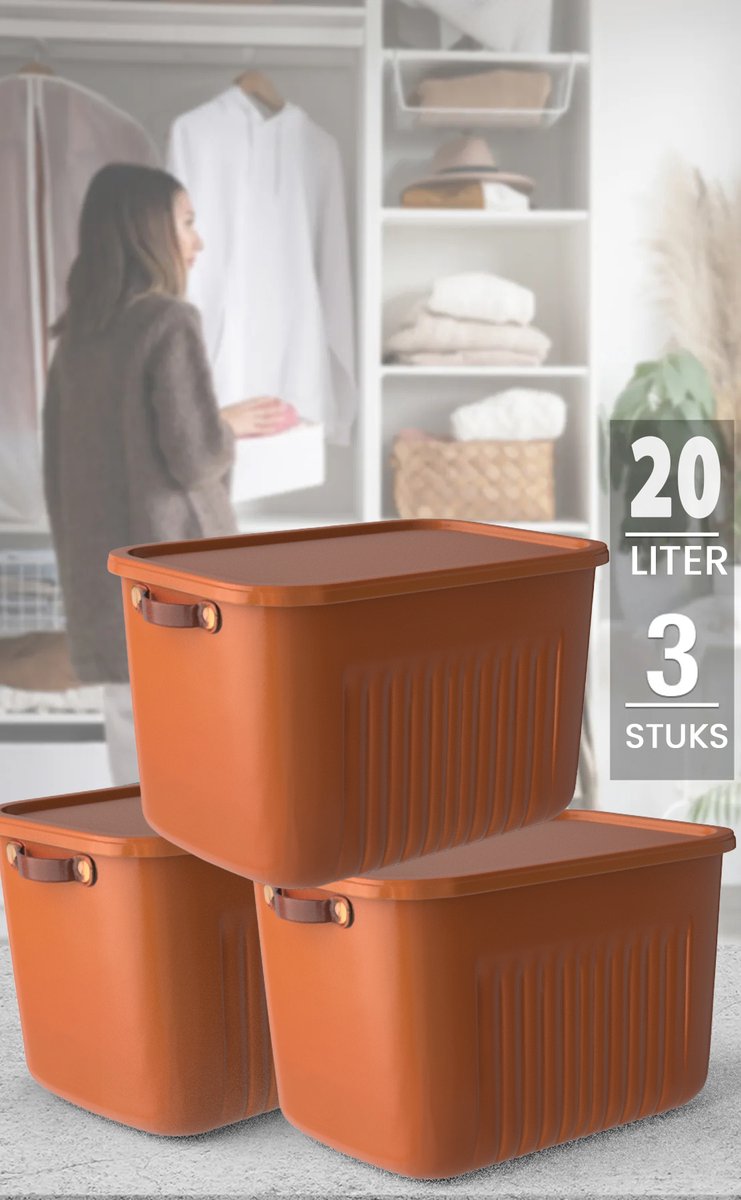 Tobeyz 20L BPA-Free Stackable Storage Bins with Lids - Brick Red 3-Pack